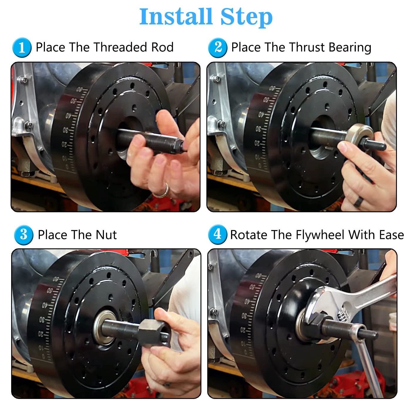 Bentolin tool in use pressing balancer onto Chevy crankshaft demonstrating safe installation benefit