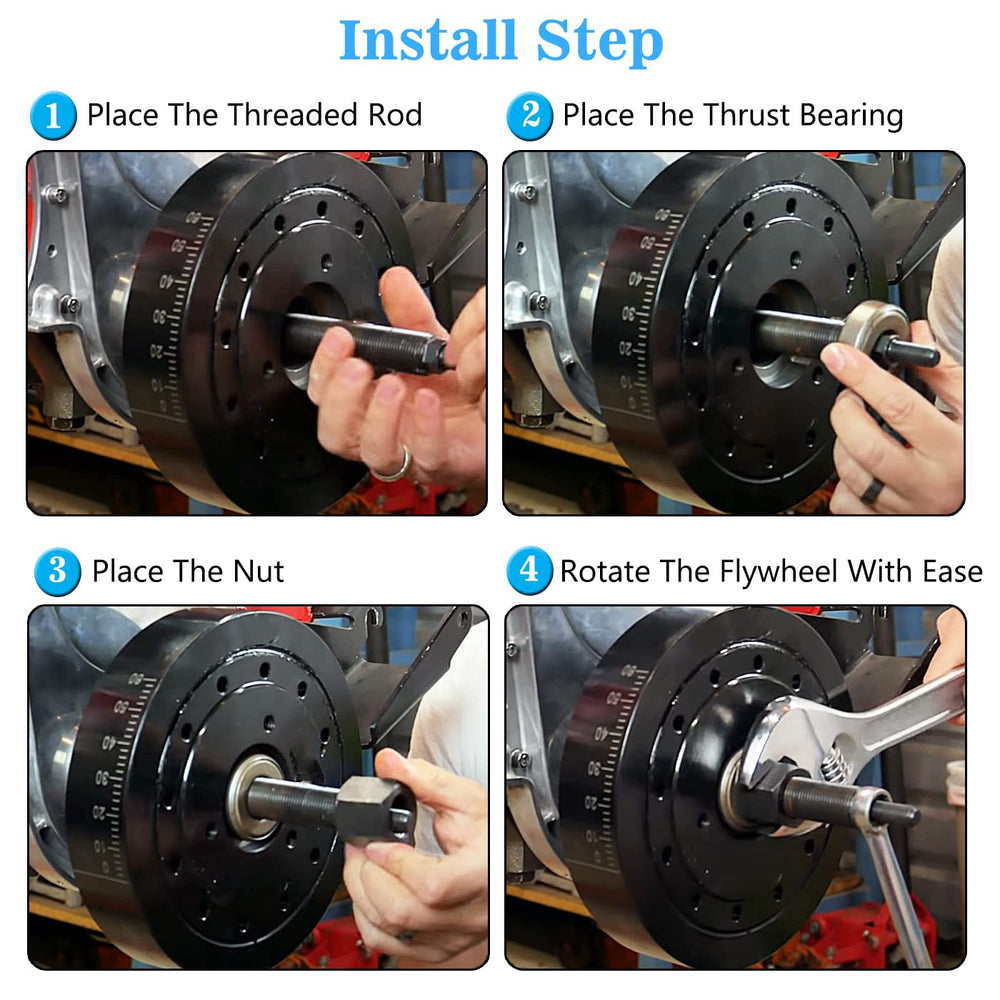 Bentolin tool in use pressing balancer onto Chevy crankshaft demonstrating safe installation benefit