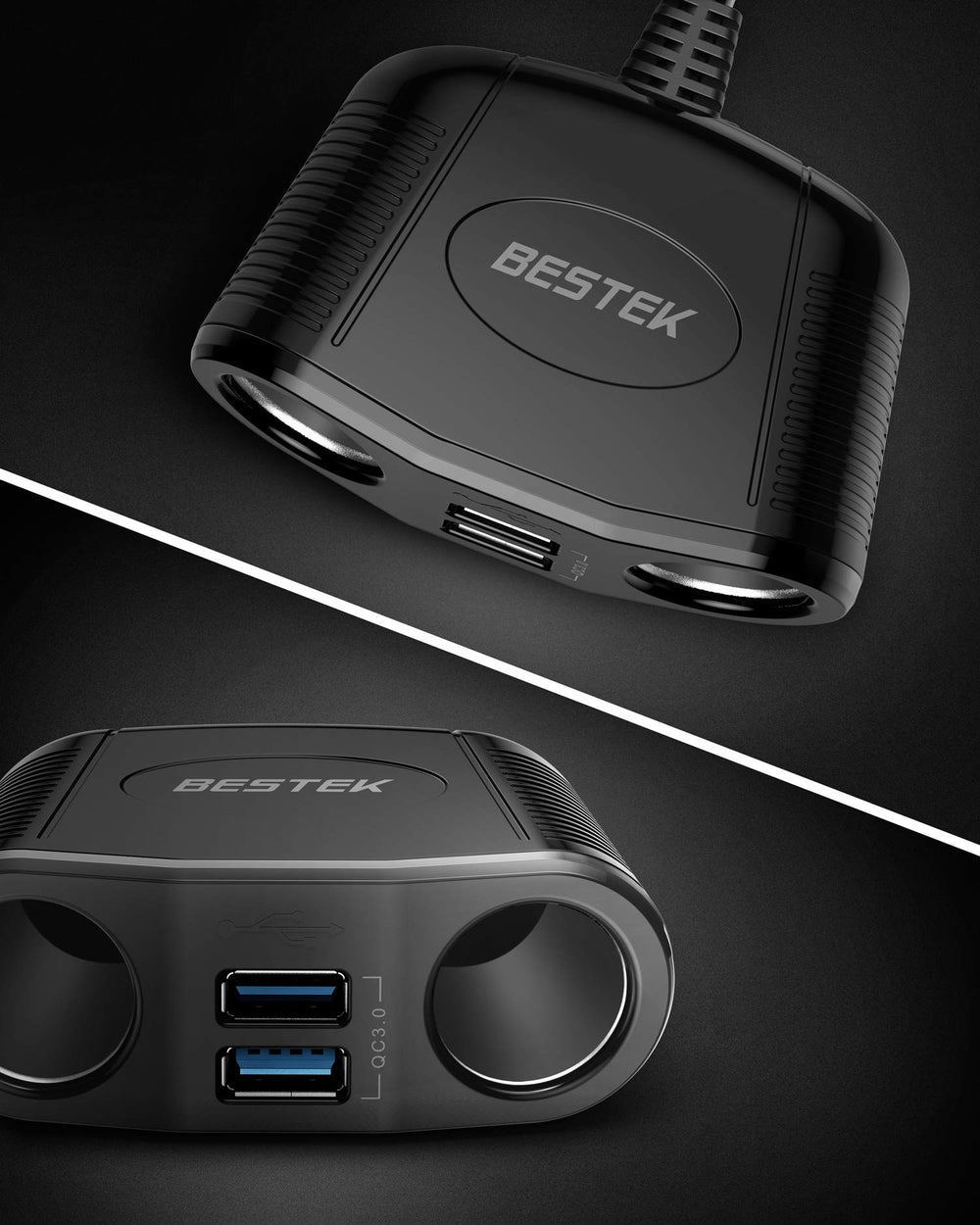 BESTEK textured housing detail indicating durable build and heat dissipation benefit