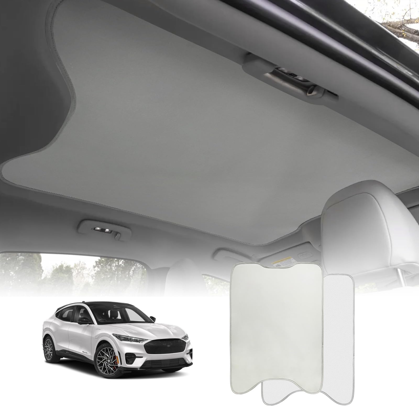 BestEvMod front view sunshade on Mach‑E showing perfect fit and heat protection