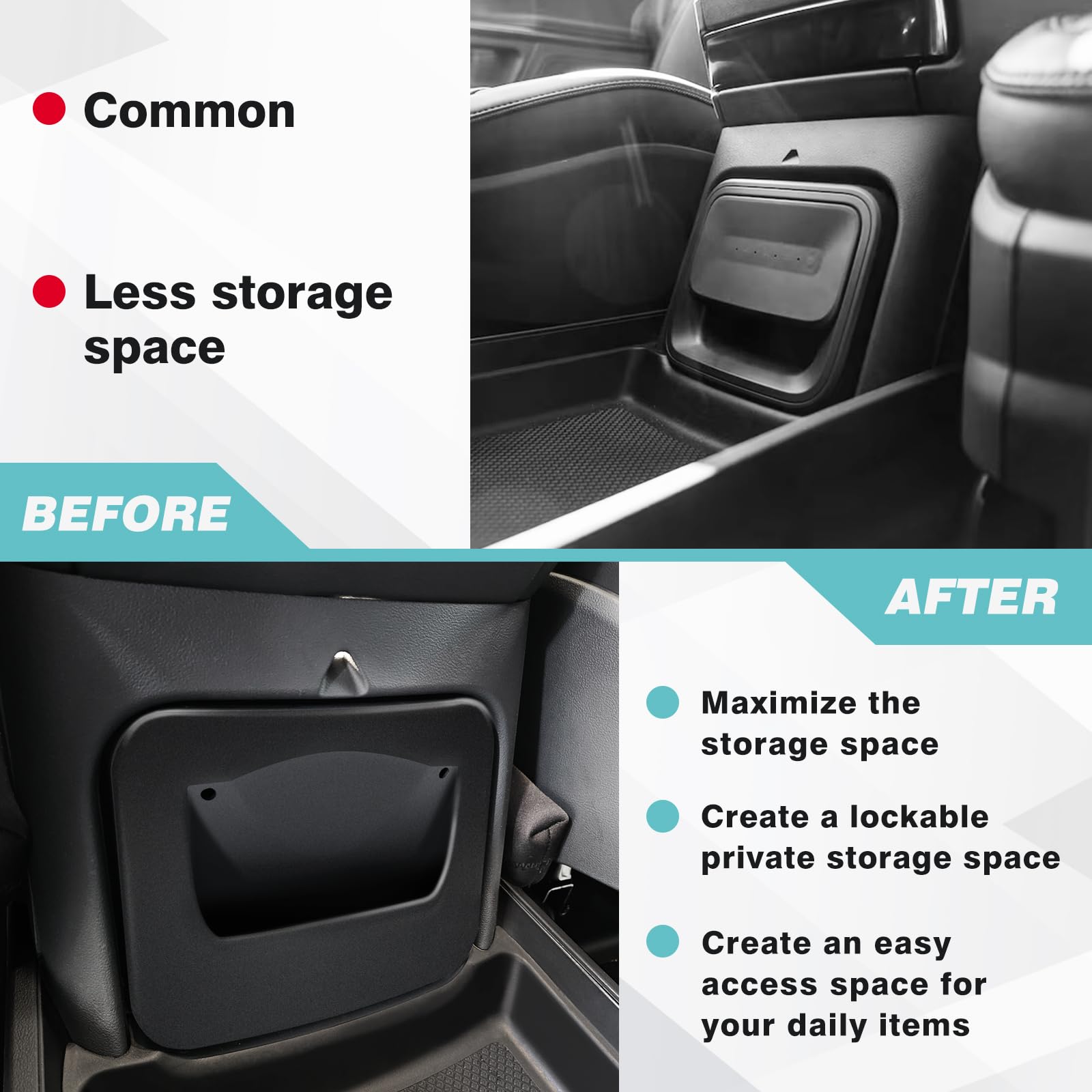 BestEvMod installed in Rivian cabin showcasing hidden storage and tidy interior