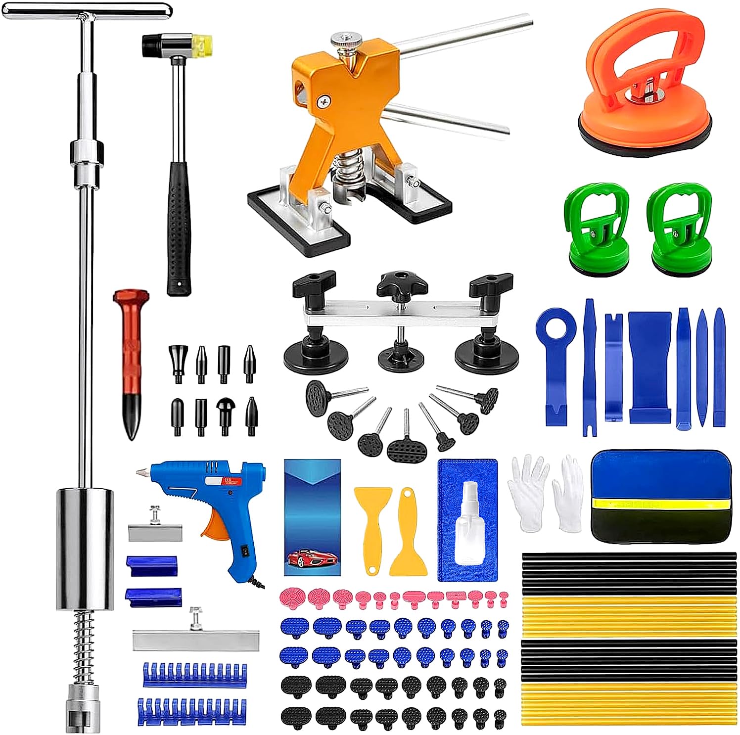 BESTGLOAL kit open layout showing all 135 pieces for complete dent repair