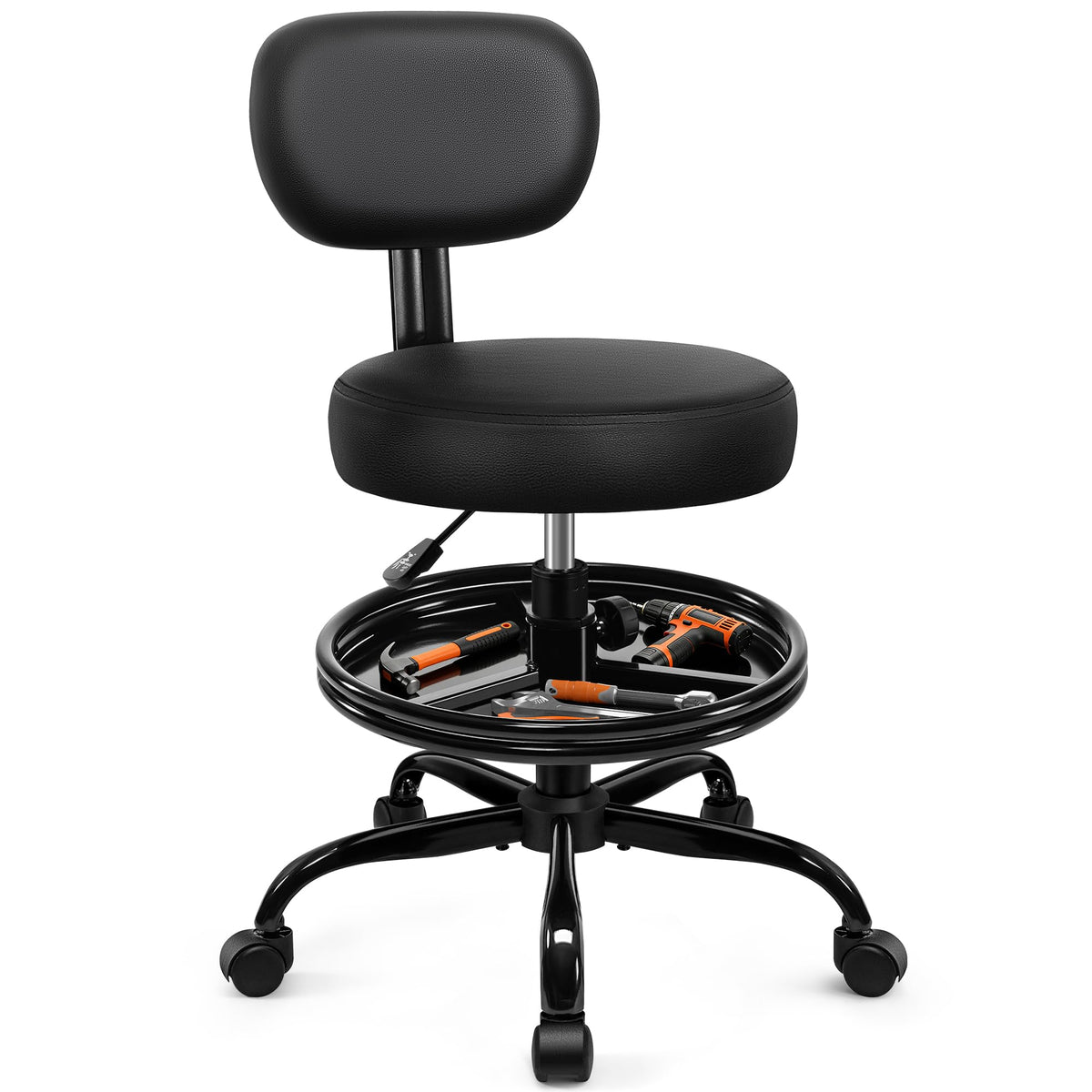 BestGlory front view of rolling shop stool showing seat and backrest comfort