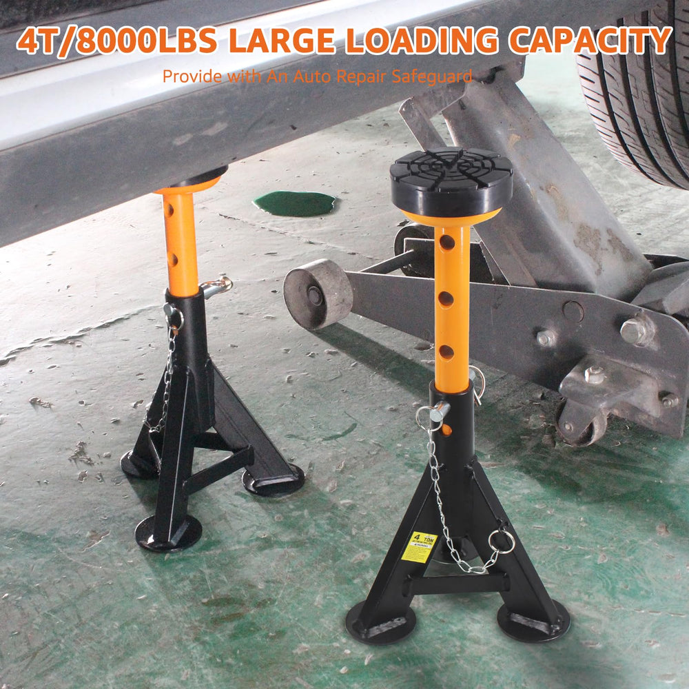 BESTOOL jack stand next to tape measure showing compact low-clearance dimensions