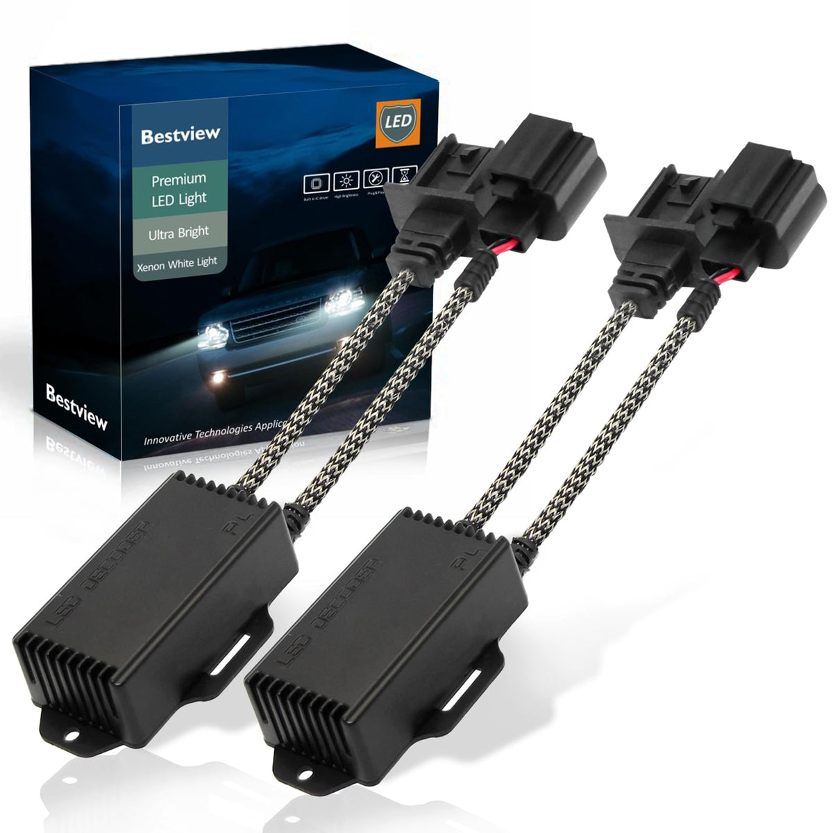 Bestview front view of Canbus decoder showing plug ends and compact shape for easy fit