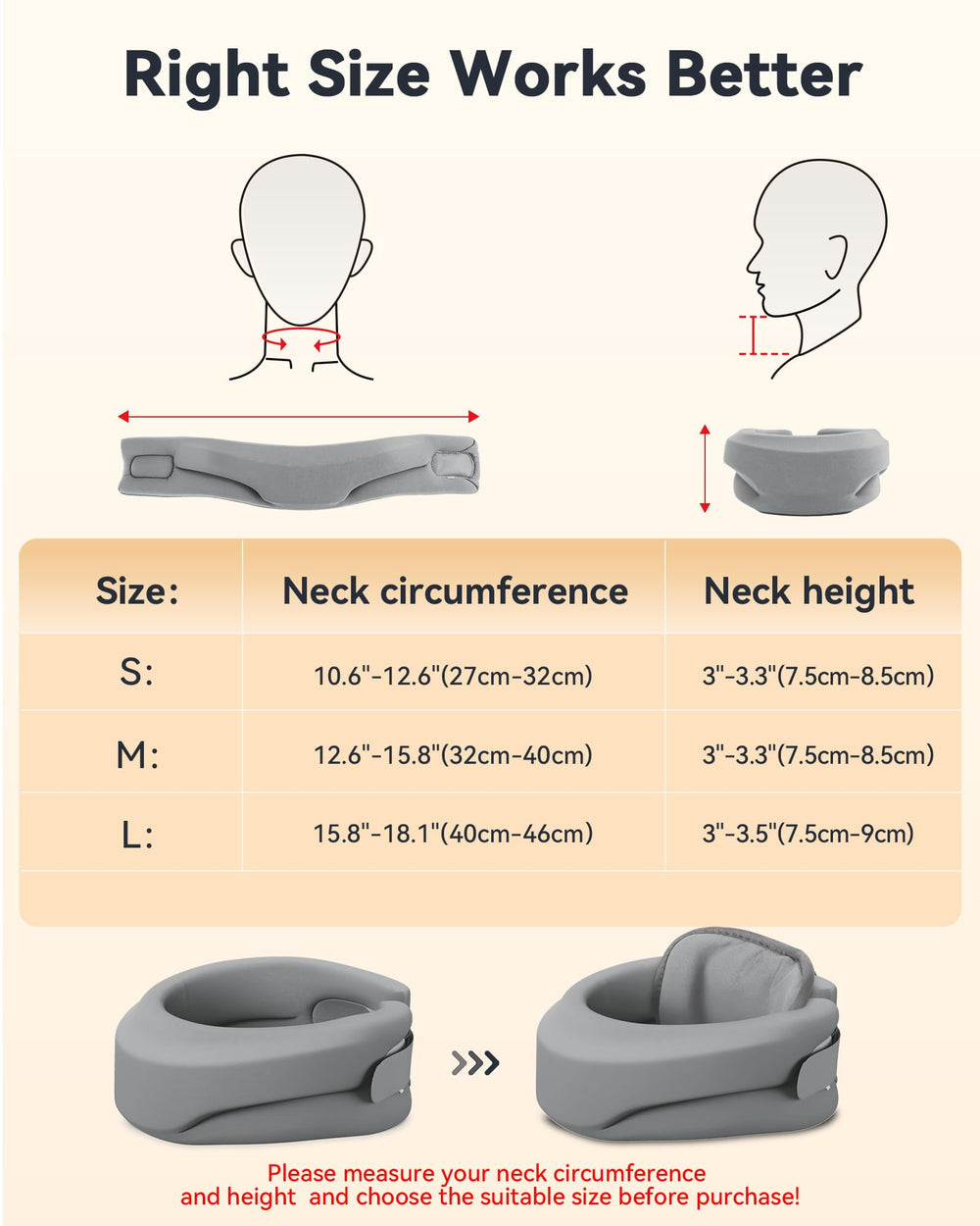 BETOVIN size chart overlay helping customers choose correct neck fit