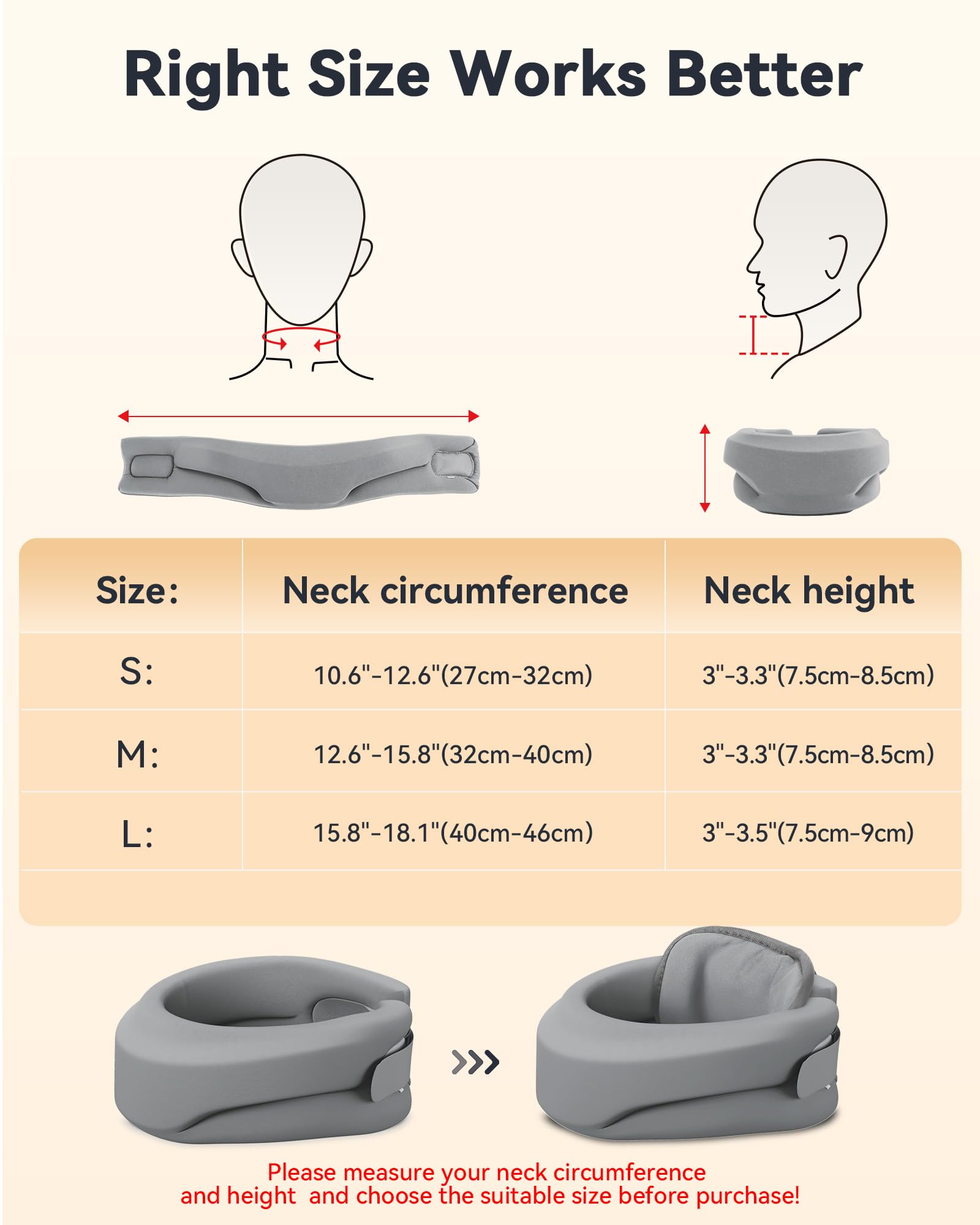 BETOVIN size comparison laying flat showing Small/Medium/Large options benefit proper fit