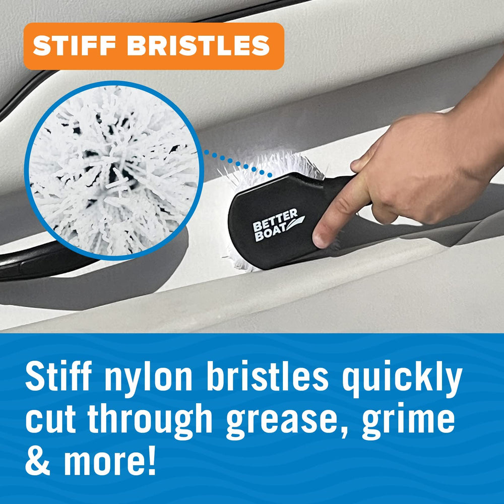 Better Boat brush hung on hook showing hang-hole storage for easy organization