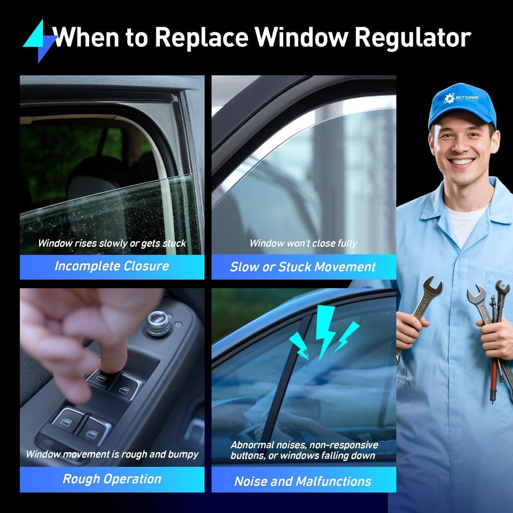 Betthand regulator installed inside car door demonstrating proper fit and restored window function benefit