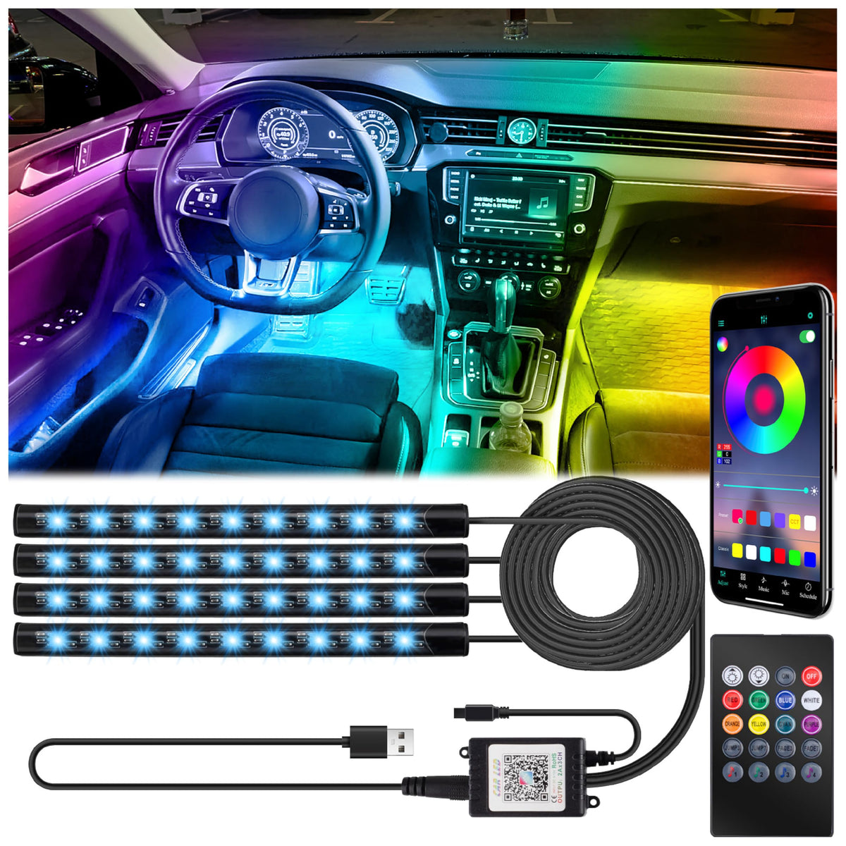 BFXM front packaging showing 48-LED strip and USB adapter for easy install
