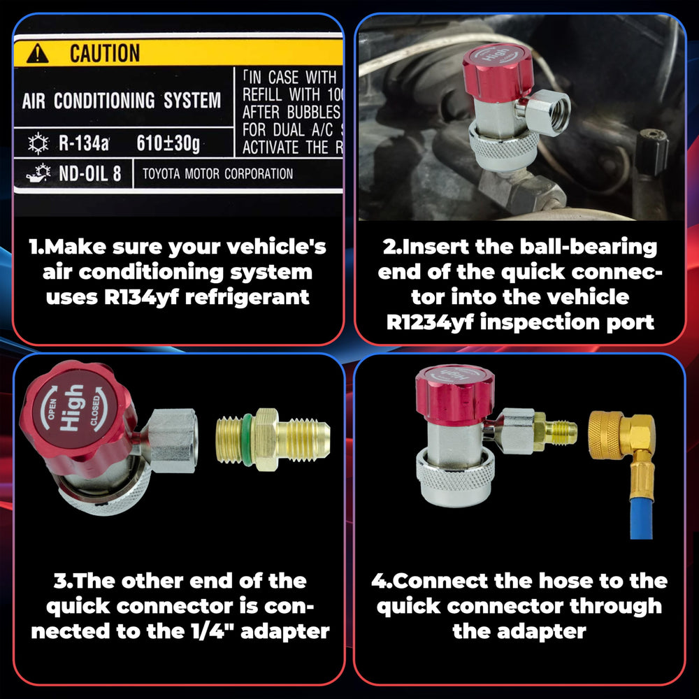 BFXM coupler connected to manifold hose for fast evacuation and recharge