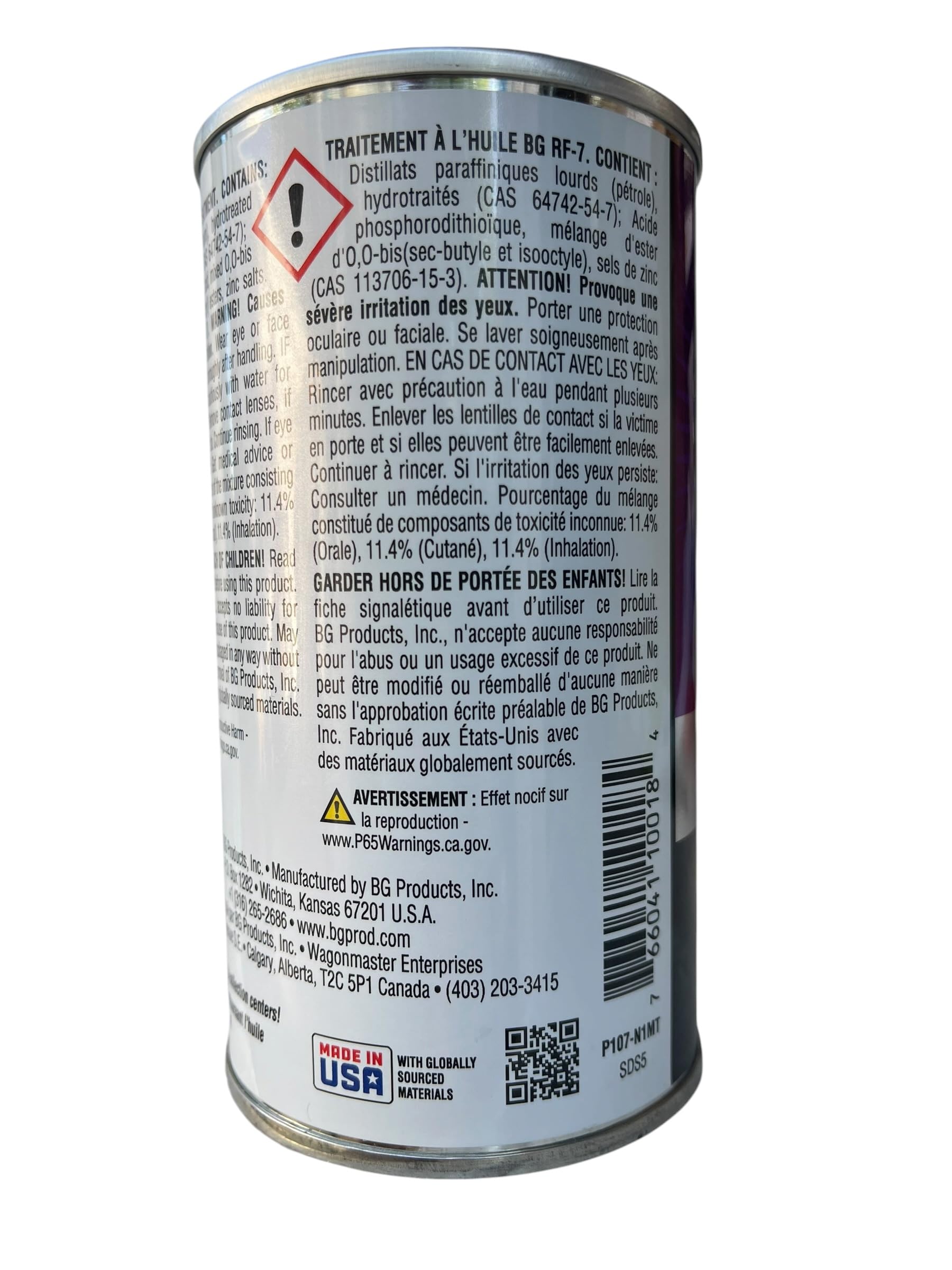 BG RF7 11oz can beside a measuring cup showing compact size and dosage