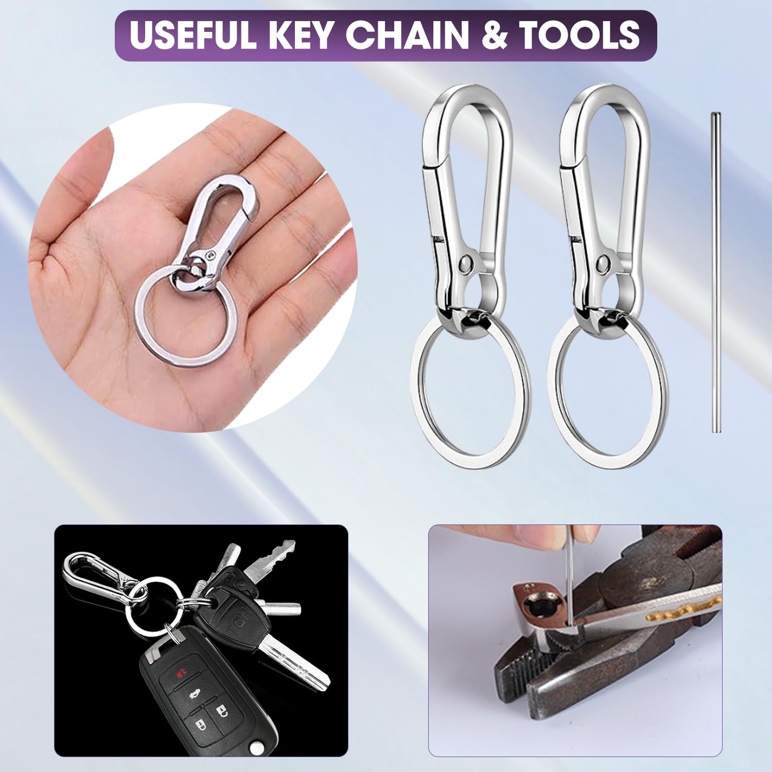 BHUMKEY package contents laid out showing two fobs, battery, keychains, and tool convenience