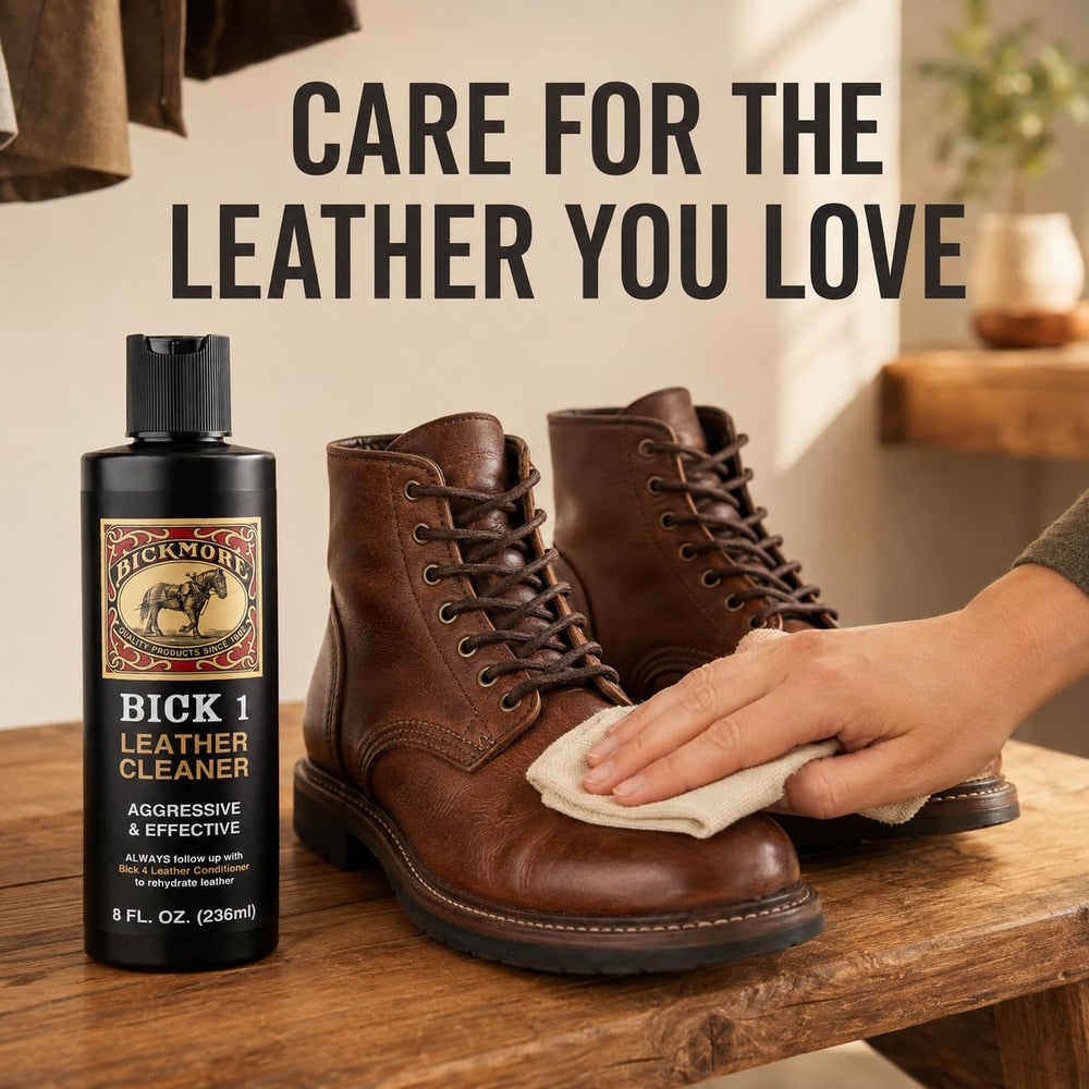 Bickmore Bick 1 beside Bick 4 illustrating two-step leather care benefit