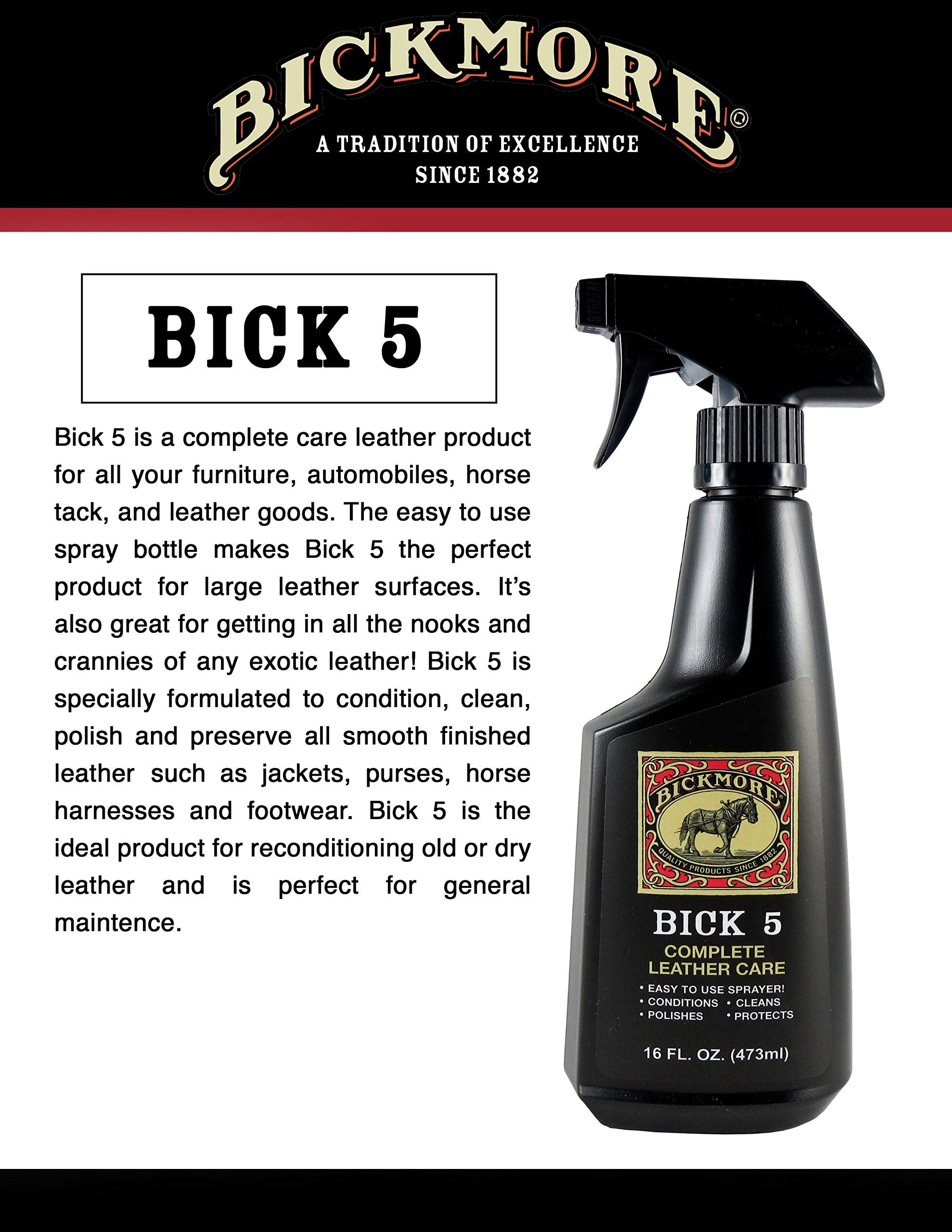Bickmore Bick 5 sprayed on saddle demonstrating quick leather conditioning