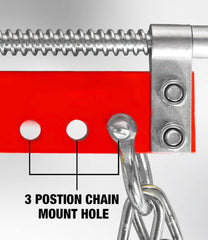 BIG RED detail of 14 inch chains and L-bracket assemblies, secures engine safely