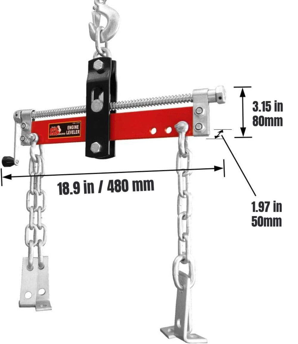 BIG RED closeup of threaded crank handle and shaft, enables precise tilt adjustment