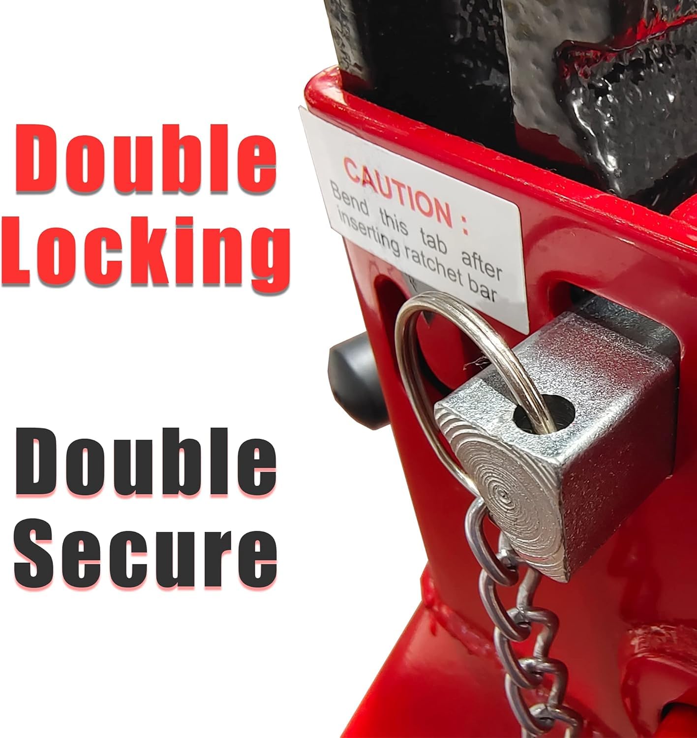 BIG RED forged ratchet bar teeth close-up for secure height locking
