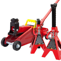 BIG RED front view of floor jack combo showing durable steel body and capacity