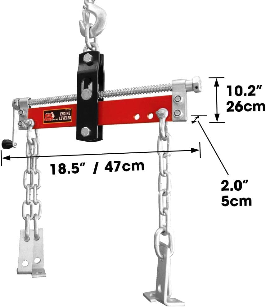 BIG RED Torin threaded crank handle detail for precise engine angle adjustments