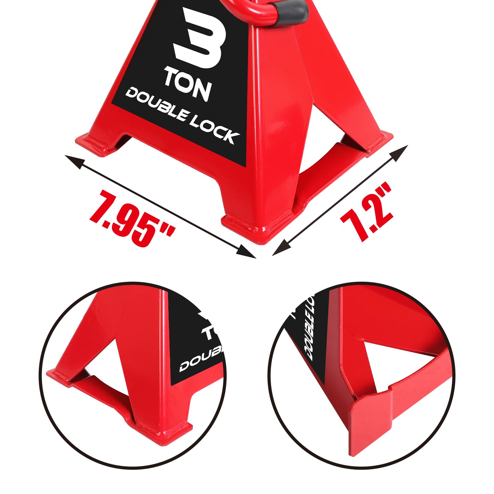 BIG RED ratchet bar detail showing sawtooth adjustment for quick height changes