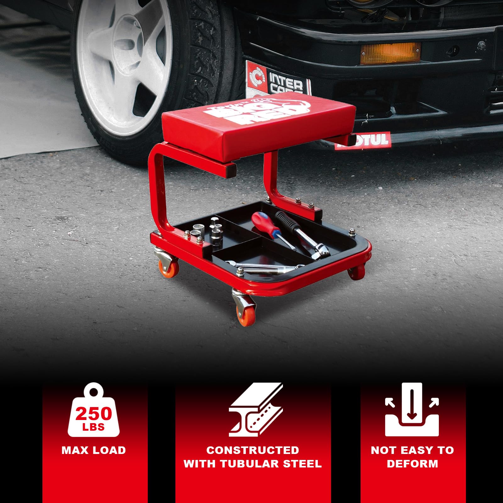 BIG RED swivel caster closeup demonstrating smooth movement and maneuverability