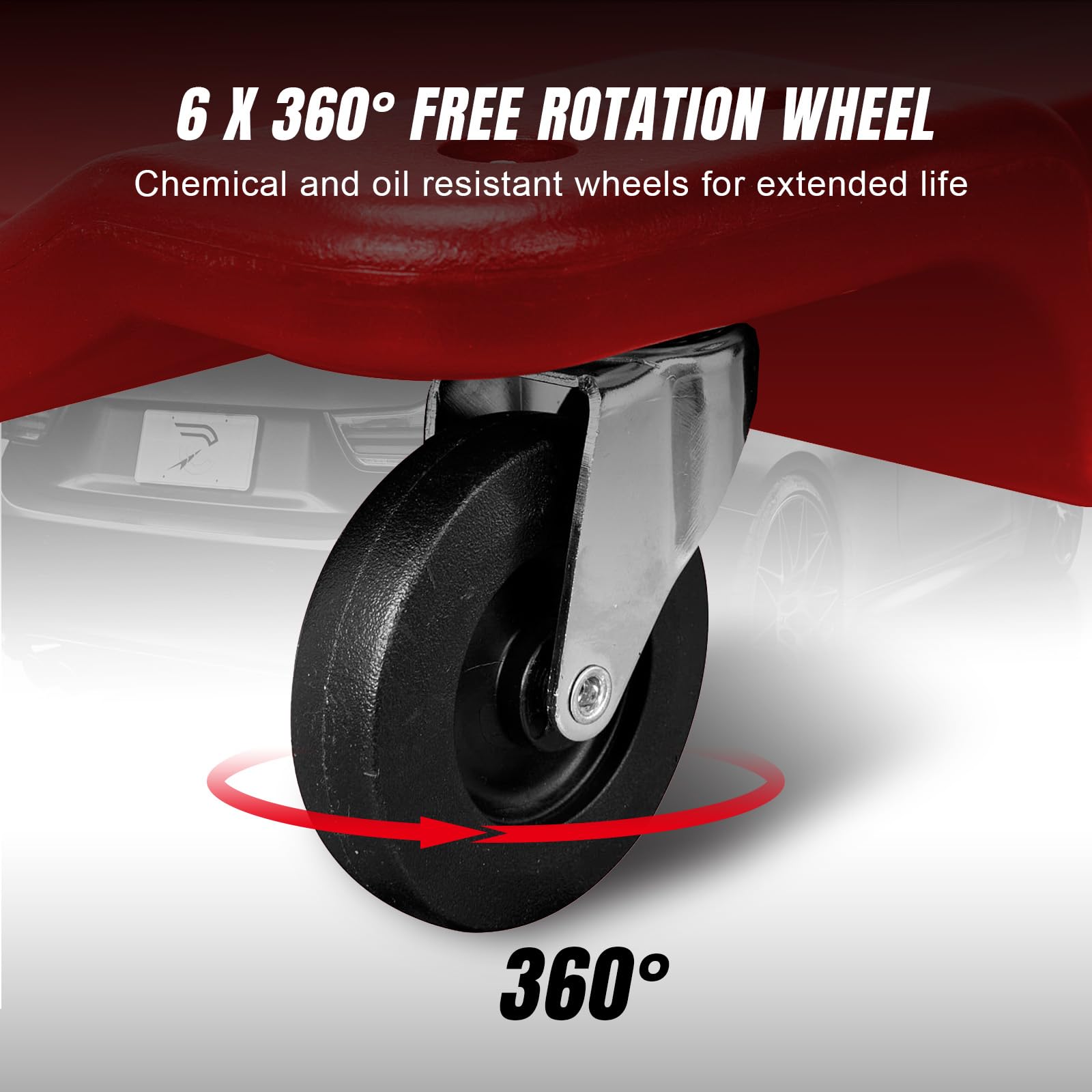 BIG RED six 360-degree swivel casters for smooth precise movement on shop floors