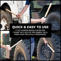 BIG RIG DEFENSE B R in use striking a truck tire demonstrates quick inflation checking benefit