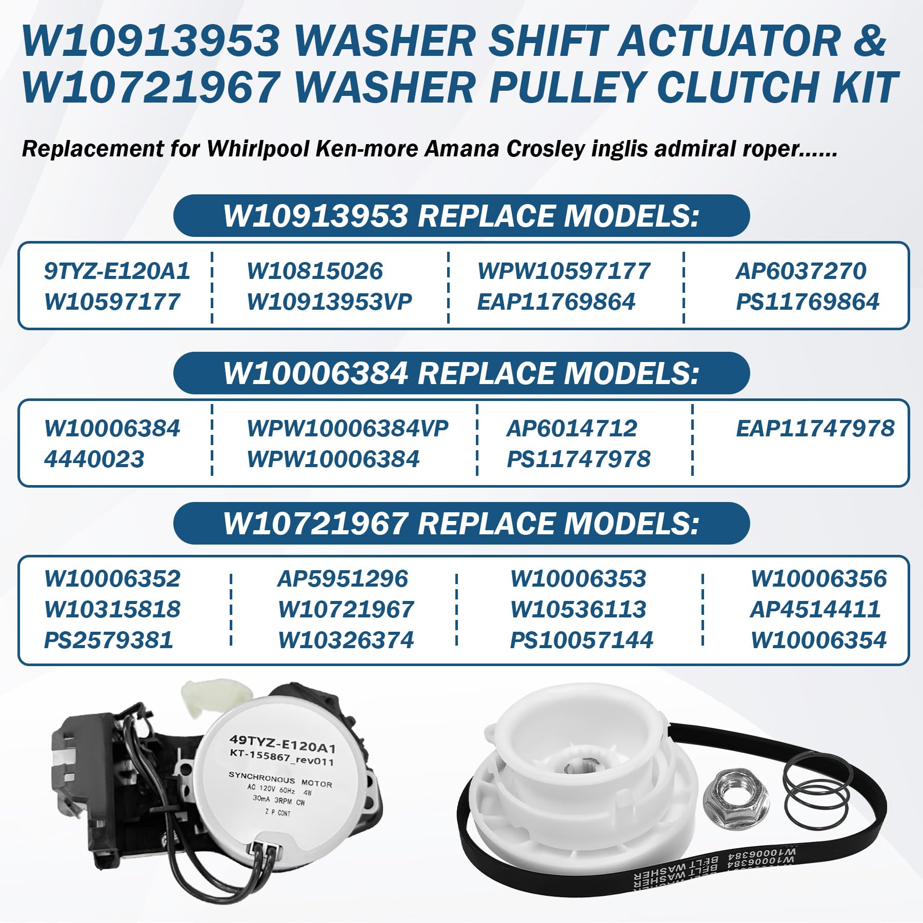 BigHead all kit parts laid out to simplify washer repair and part identification