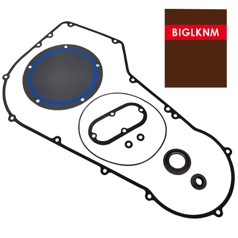BIGLKNM installed on bike primary cover in workshop showing leak-free sealing benefit