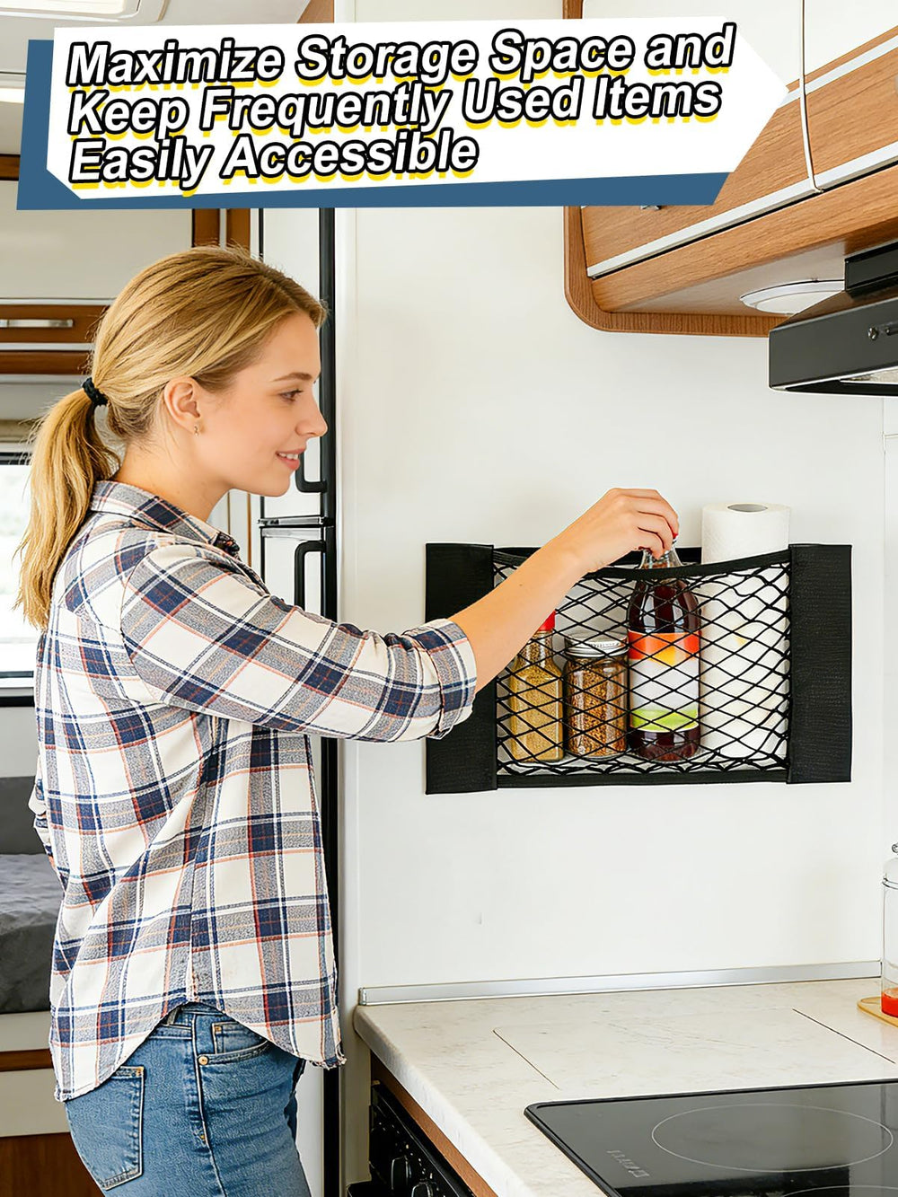 Bigmeta mounted on cabinet interior holding bottles for tidy storage