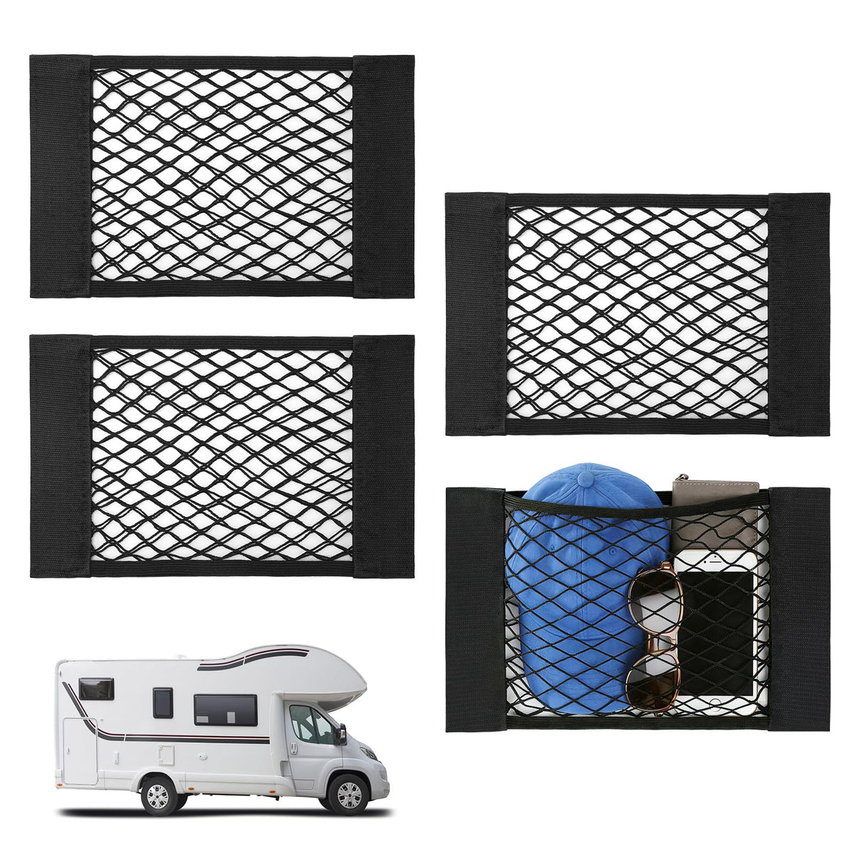 Bigmeta front view of mesh net showing compact storage and quick access