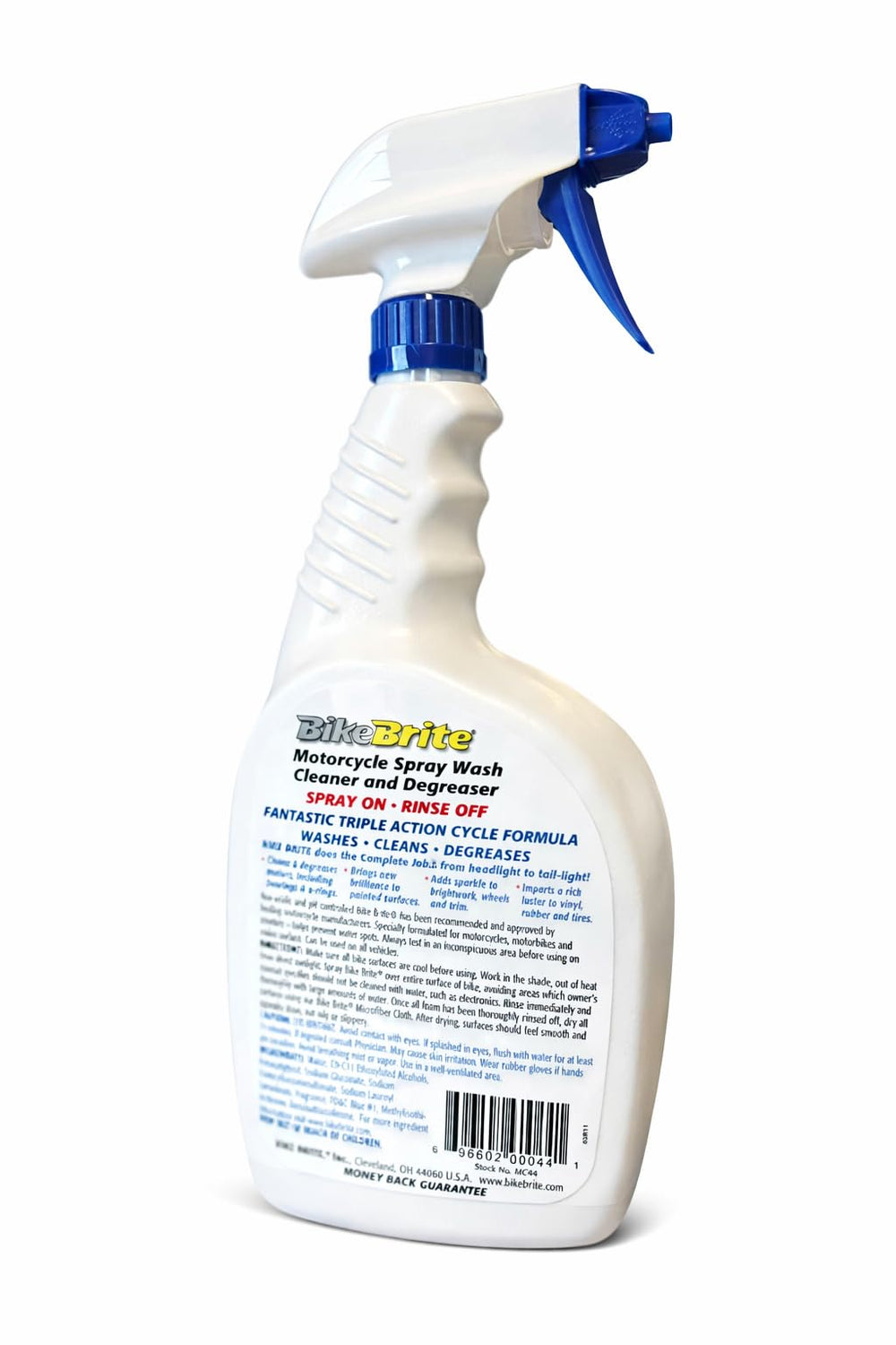 Bike Brite foaming spray action clinging to motorcycle paint to loosen grime