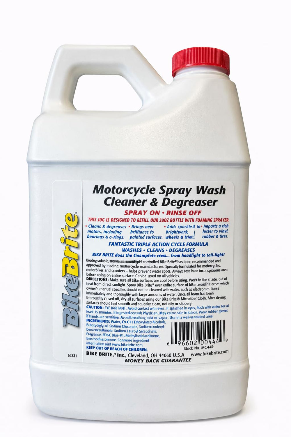Bike Brite being sprayed on a motorcycle wheel to lift grime and protect finish
