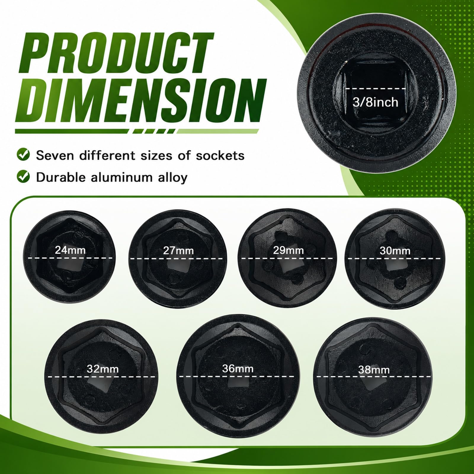 BILEKSU socket size markings close-up showing clear mm labels for fast identification