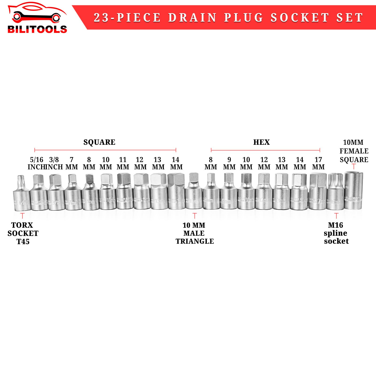 BILITOOLS close-up of spline and T45 sockets for specialized plug fitment