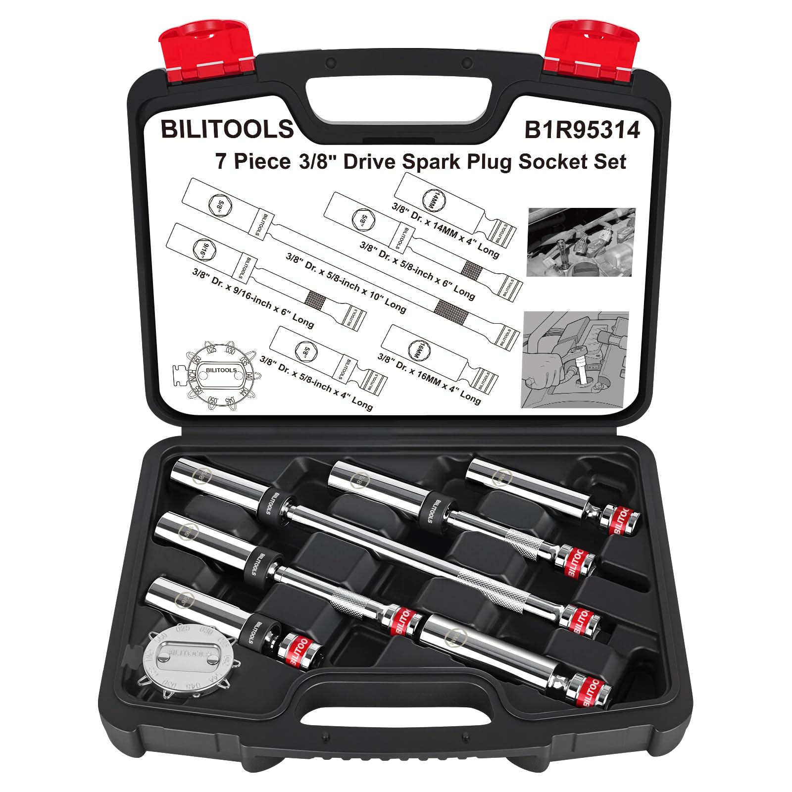 BILITOOLS front packaging showing full spark plug socket set and case, convenient storage