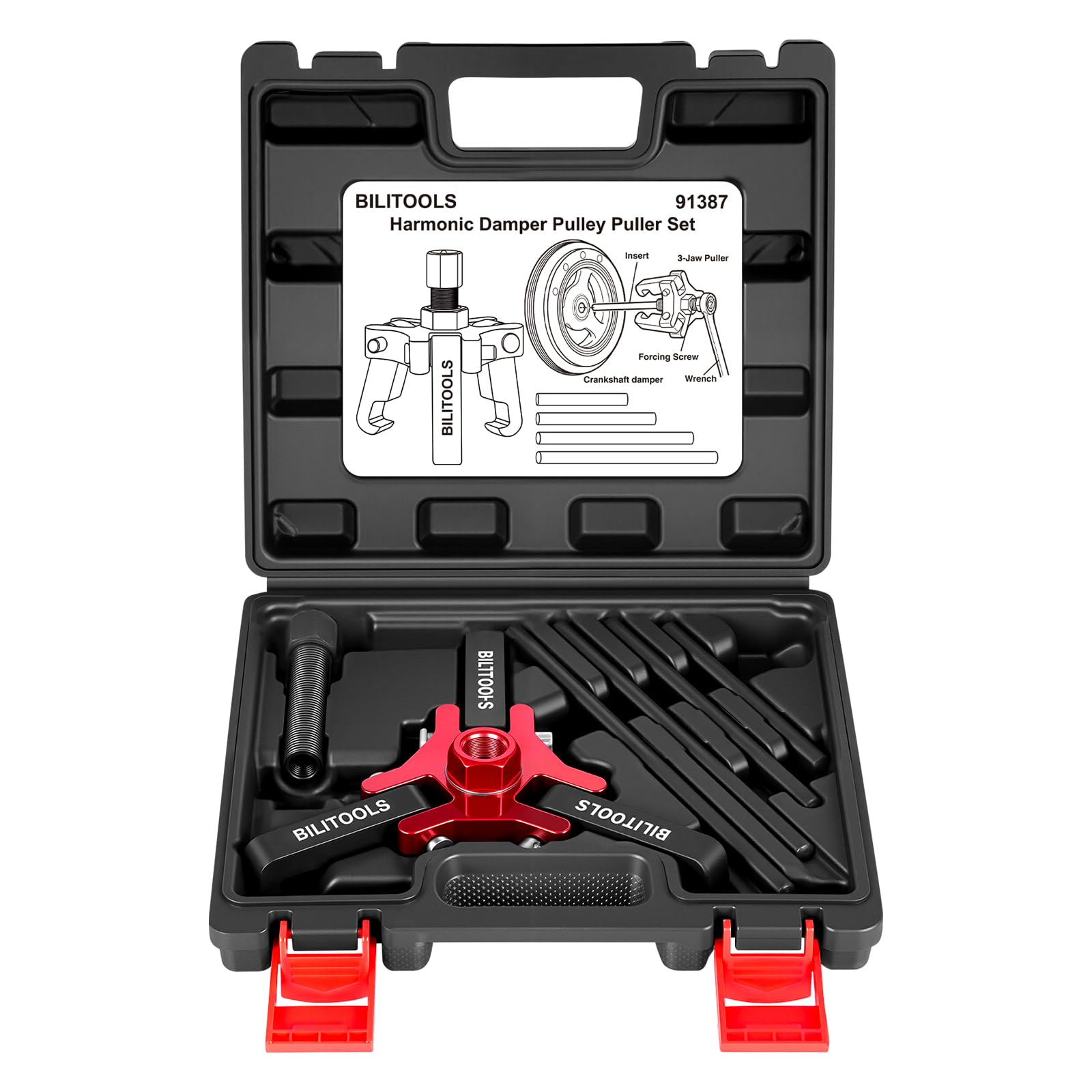 BILITOOLS front view of 3-jaw puller showing balanced design and centered extraction benefit