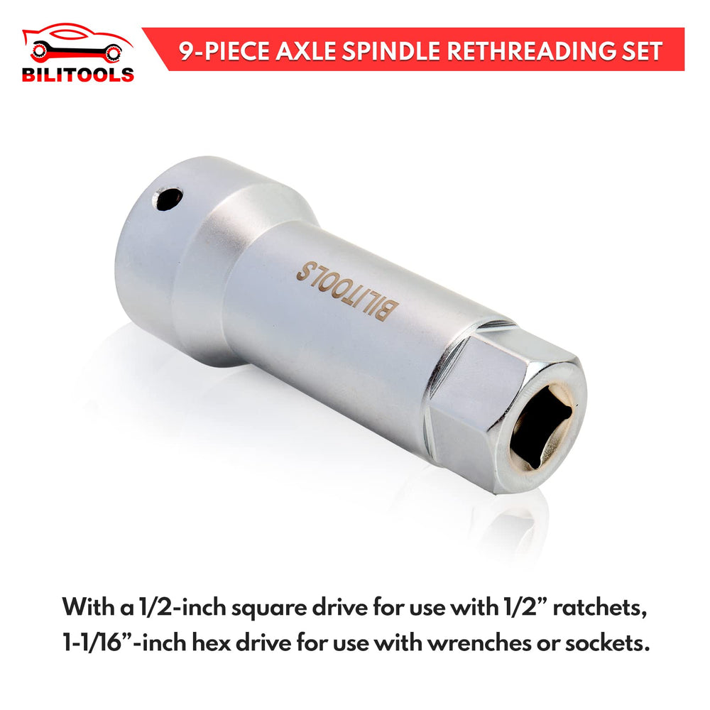BILITOOLS in use on axle spindle demonstrating thread restoration on vehicle components