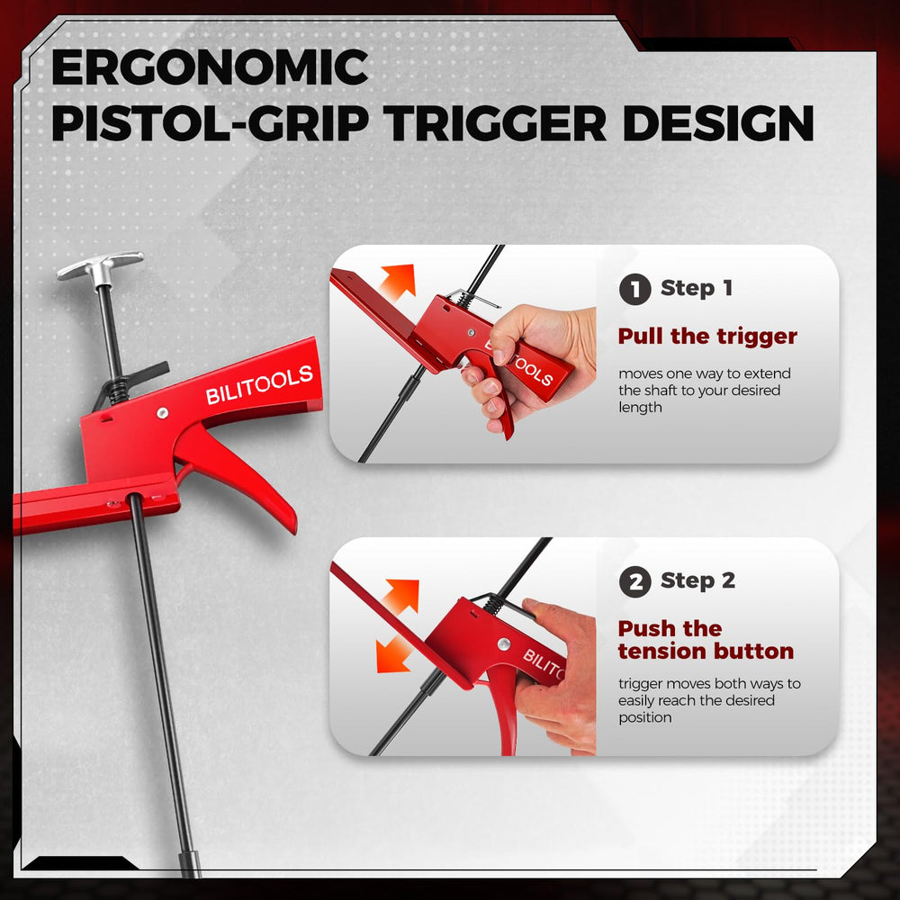 BILITOOLS beside tape measure showing 28-inch adjustable length for versatile fit