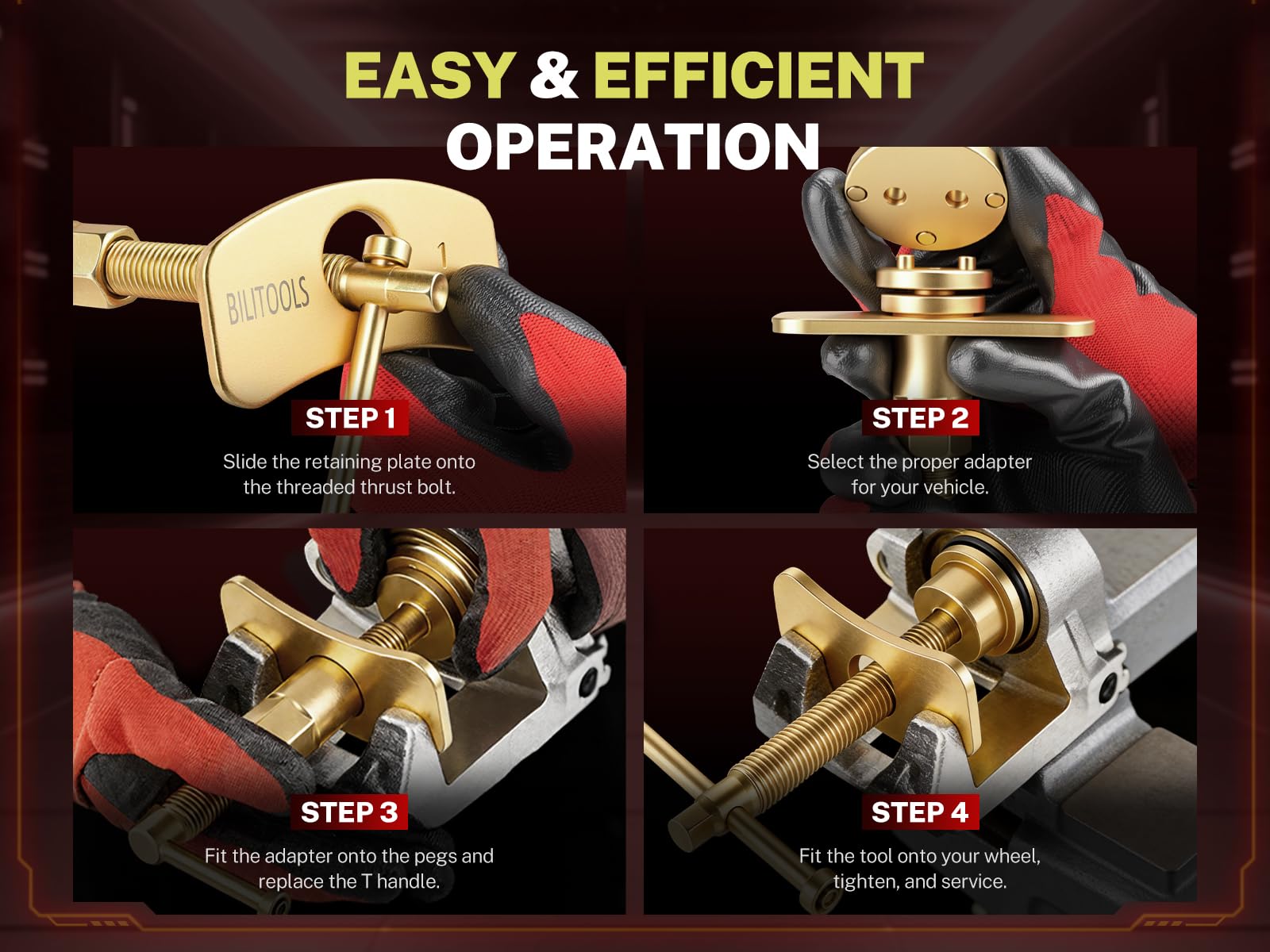 BILITOOLS kit staged in garage with brake job tools showing professional utility benefit