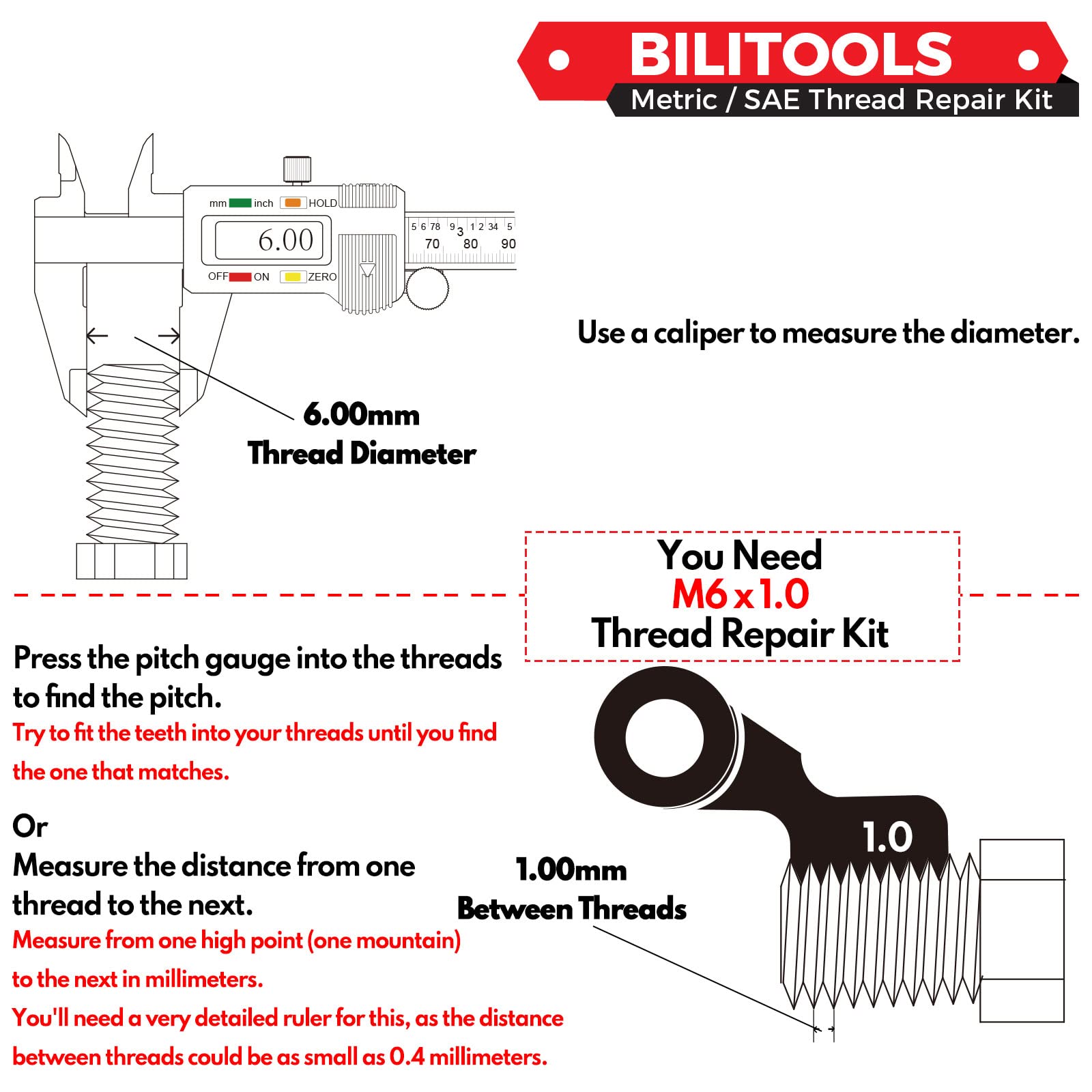BILITOOLS size comparison with M10 bolts showing correct scale and fit guidance
