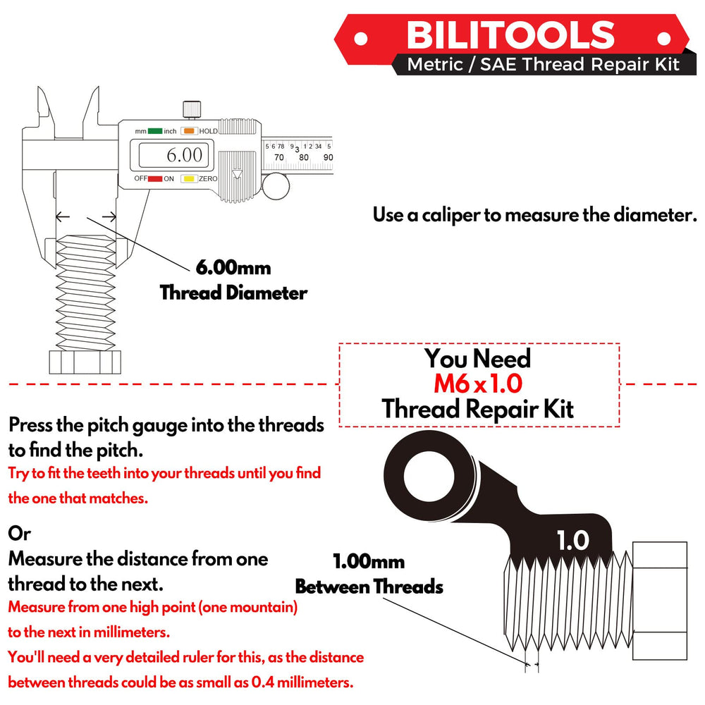 BILITOOLS kit next to M8 bolt for scale helping choose the correct thread size
