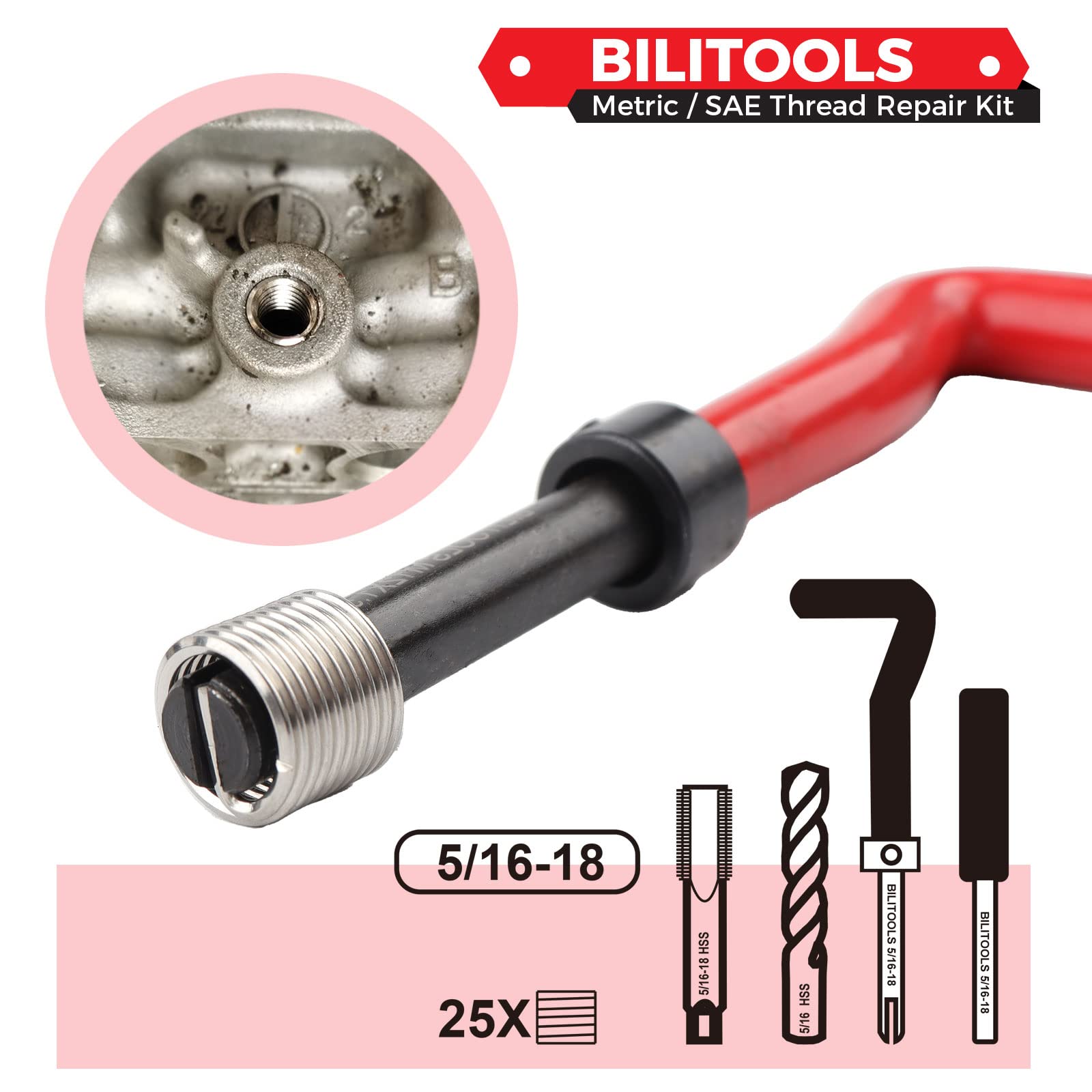 BILITOOLS 304 stainless thread inserts close detail demonstrating corrosion resistance