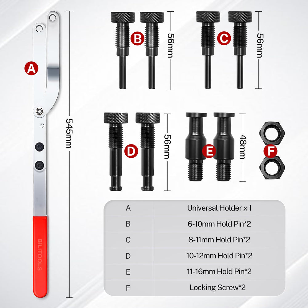 BILITOOLS close-up of step pins showing versatile sizes for accurate pulley engagement
