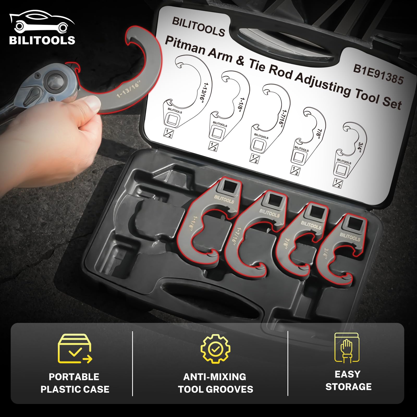 BILITOOLS adapter attached to a 1/2" drive ratchet, better leverage and control benefit