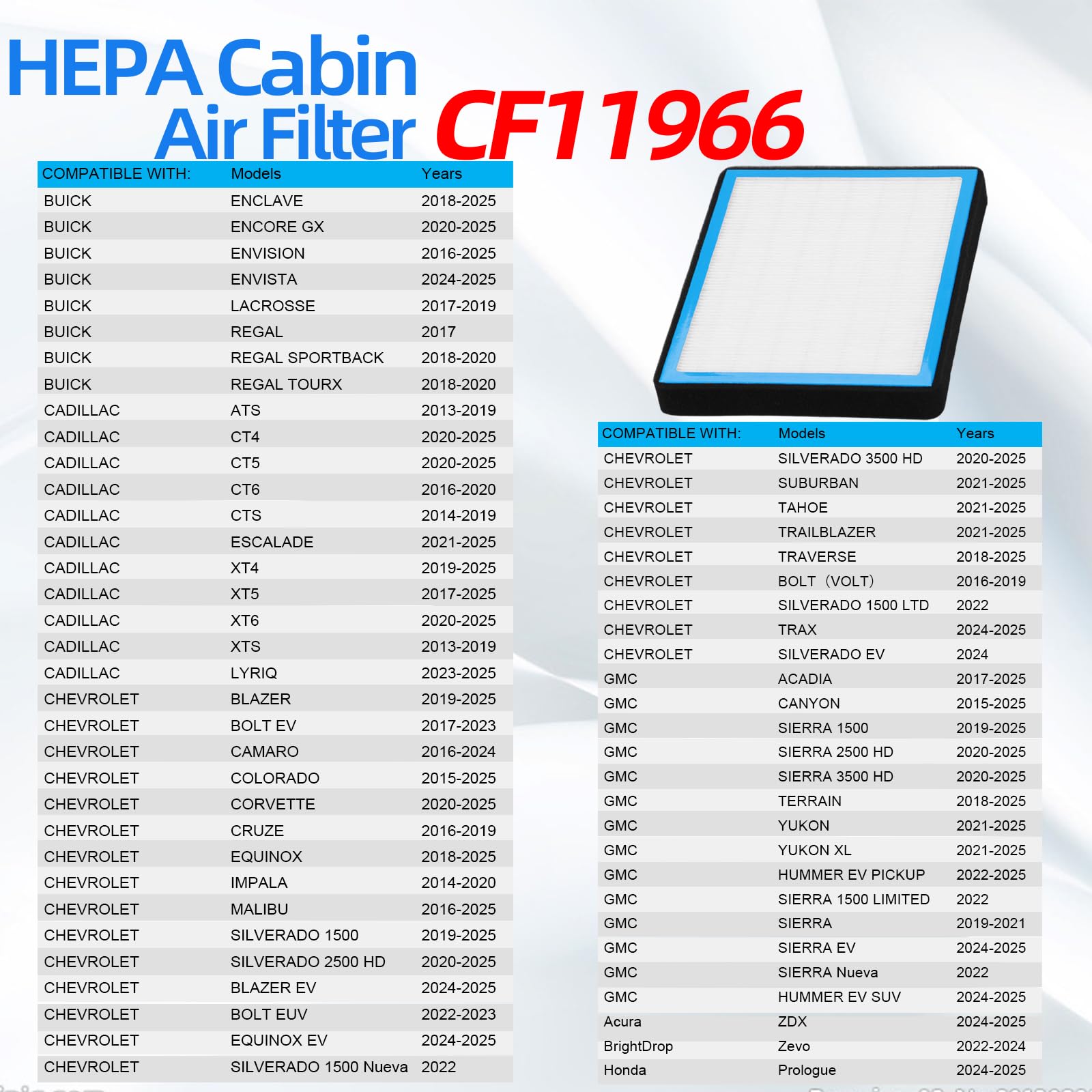 Billowy CF11966 cross-section showing HEPA and melt-blown layers for particle capture