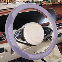 Binsheo front view of purple steering wheel cover showing fit and style benefits