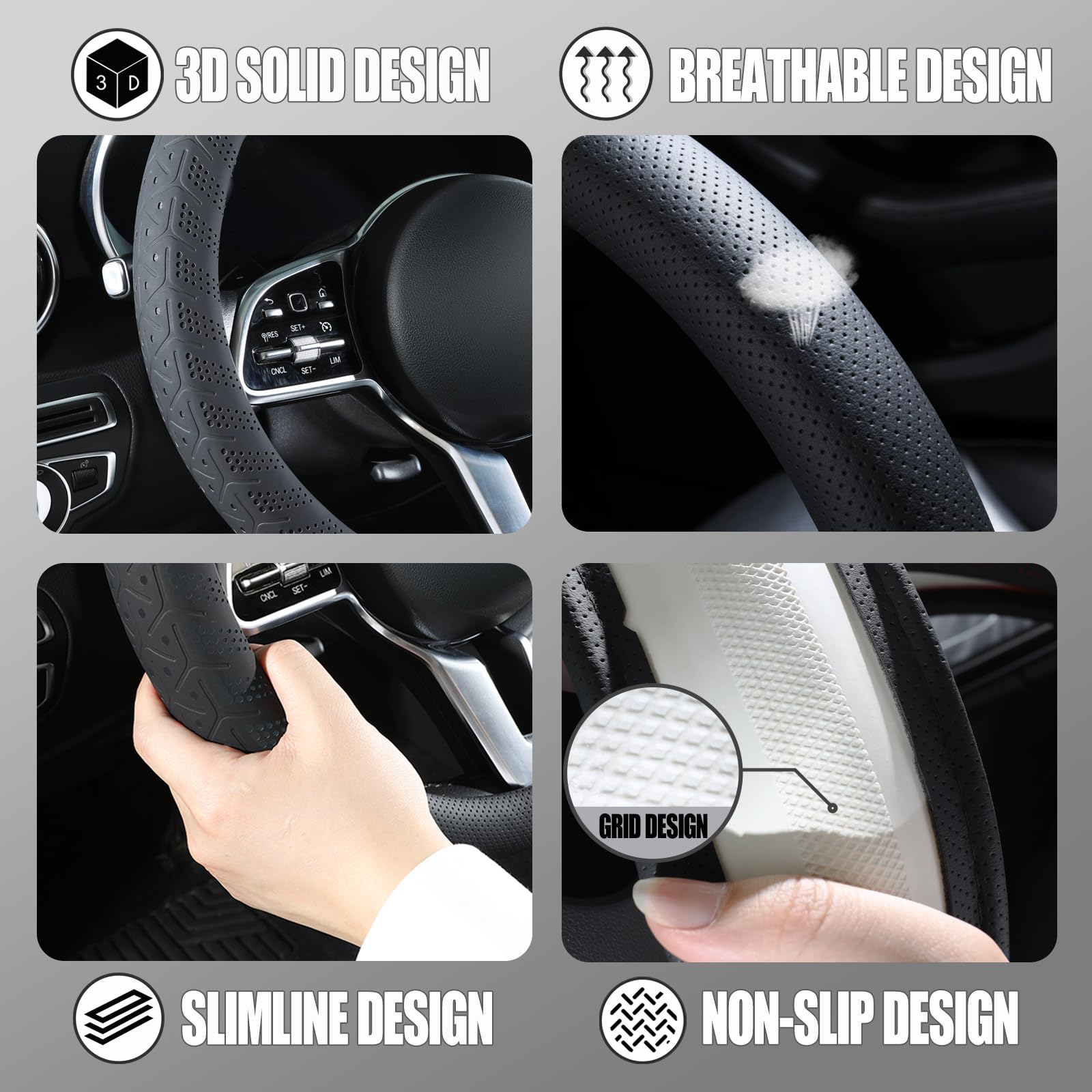Binsheo inner non-slip lattice detail, secures cover firmly for safer steering