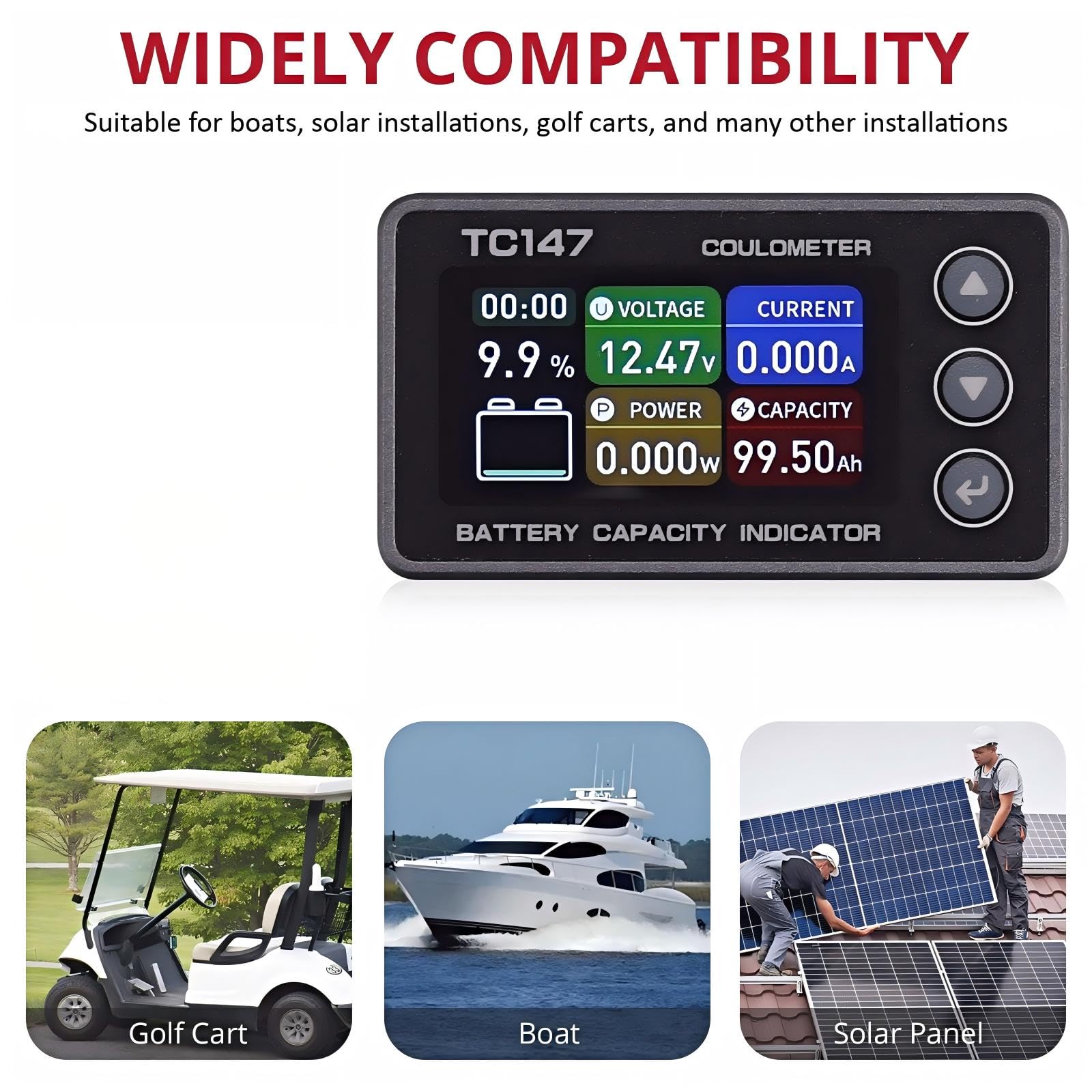 BINTA installed in a golf cart displaying current and capacity for practical use benefit
